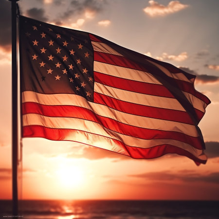 Sunset American Flag Display Generative AIの素材