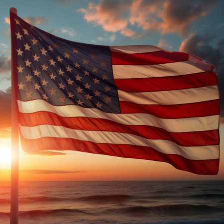 Sunset American Flag Display Generative AIの素材