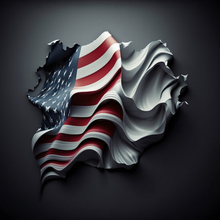 3D USA Flag with a Wrinkled Effect on a Dark Background Generative AIの素材
