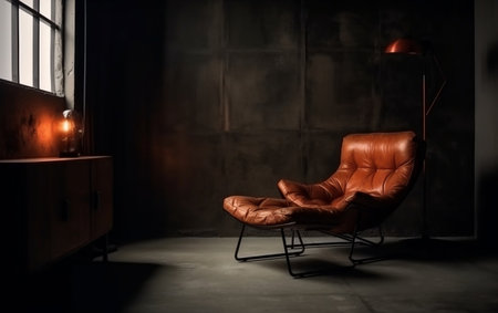 Loft Style Interior with Armchair on a Dark Cement Wall Generative AIの素材