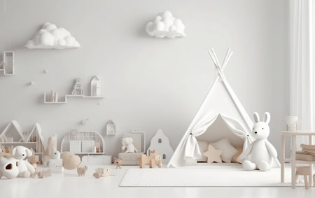 Children's Room Wall Mockup on a White Background Generative AIの素材