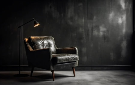 Loft Style Interior with Armchair on a Dark Cement Wall Generative AIの素材
