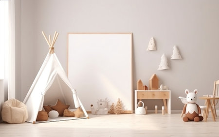 Children's Room Wall Mockup on a White Background Generative AIの素材