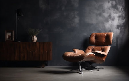 Loft Style Interior with Armchair on a Dark Cement Wall Generative AIの素材