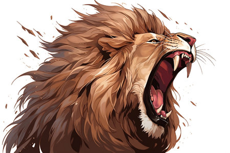 Furious Lion on White Background Generative AIの素材