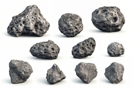 Isolated Asteroid Set on White Background Generative AIの素材