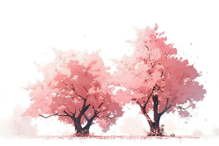 Isolated Sakura Trees on White Background Generative AIの素材