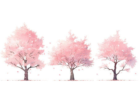 Isolated Sakura Trees on White Background Generative AIの素材