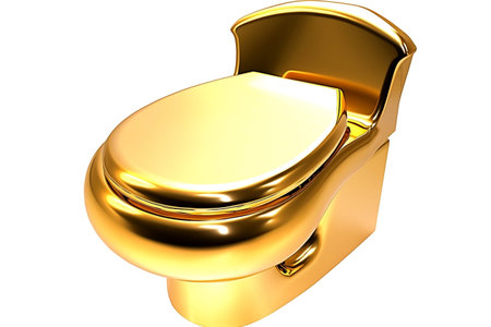 Gold Toilet Bowl Isolated on White Background Generative AIの素材