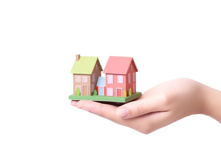 Hand Holding Miniature House Isolated on White Background Generative AIの素材