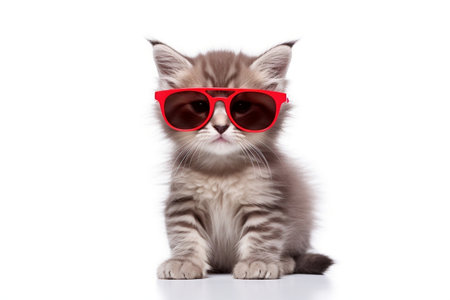 Kitten with Summer Glasses Set on White Background Generative AIの素材