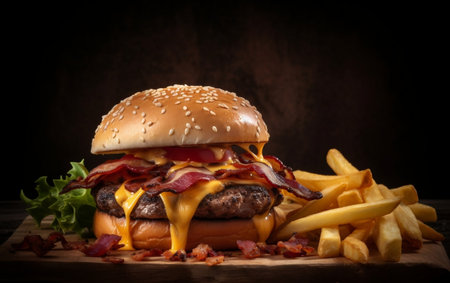 Juicy Burger with Melted Cheese and Crispy Bacon Delicious Generative AIの素材