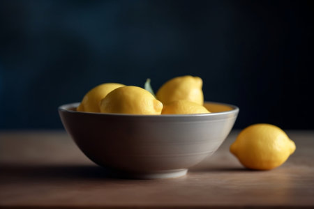 Large Tabletop with a Bowl of Lemons Generative AIの素材