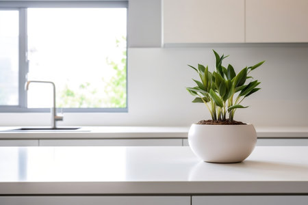 Pristine White Countertop in a Minimalistic Kitchen Generative AIの素材
