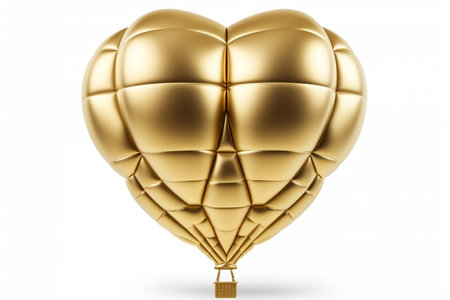 Gilded Heart Shaped Air Balloon White Background Generative AIの素材