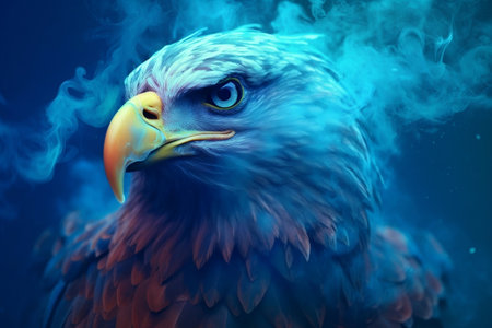 Unique Digital Art Majestic Eagle Bird in Blue Smoke America Theme Generative AIの素材