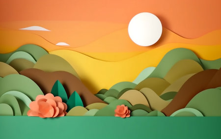Layered Paper Craft of Summer Landscape Generative AIの素材