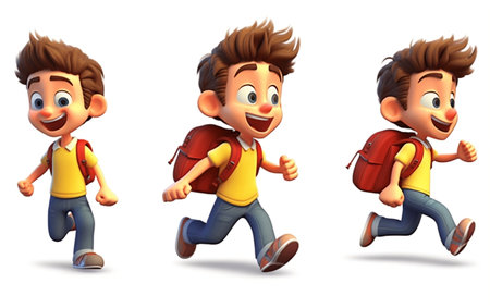 Cute Happy School Kids 3D Cartoon Set Generative AIの素材