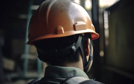 Industrial Worker Protective Gear Closeup Back View Generative AIの素材