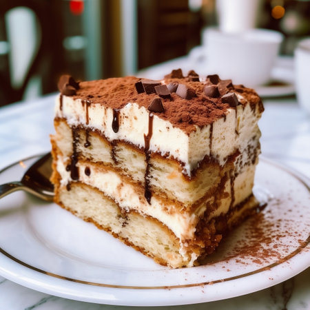 Delectable Tiramisu Slice at an Italian CafÃ© Generative AIの素材