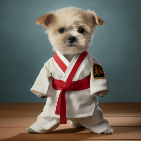 Karate Clad Canine Adorable Dog in Gi Uniform Generative AIの素材