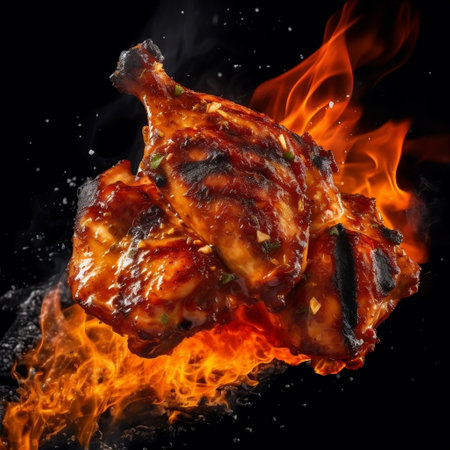Flaming Grilled Chicken Barbecue Generative AIの素材