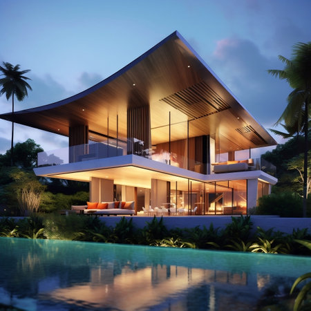 Luxury Bali Villa Ultra Modern with Japanese Inspiration Generative AIの素材