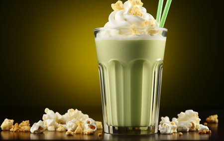 A green drink with whipped cream and green straws Generative AIの素材