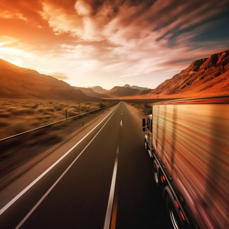 A semi truck driving down a road Generative AIの素材