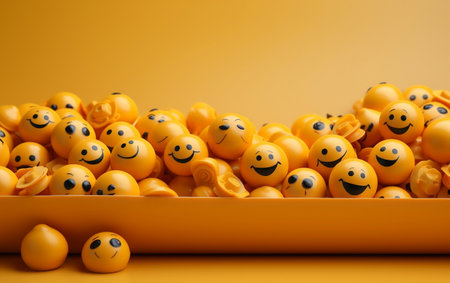 A group of yellow smiley faces with their mouths open Generative AIの素材