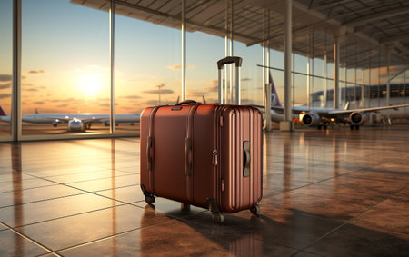 A suitcase is sitting on the floor Generative AIの素材