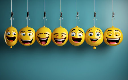 A group of yellow smiley faces with their mouths open Generative AIの素材