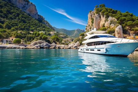 Luxurious yachts anchored at the breathtaking French Rivieraの素材