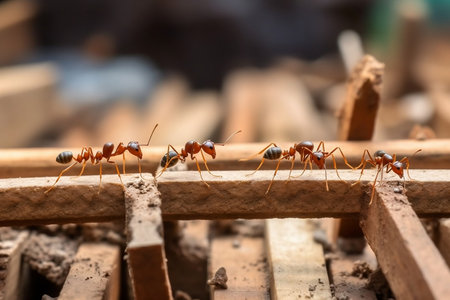 A diligent team of ants working together to construct a bridgeの素材