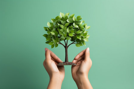 Business Concept Hands Holding Paper Tree Generative AIの素材
