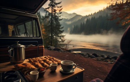 Nomadic Brew Coffee in Campervan Living Generative AIの素材