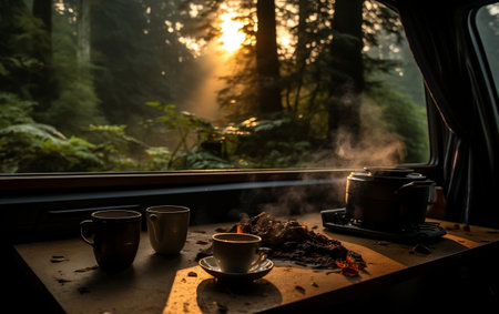 Nomadic Brew Coffee in Campervan Living Generative AIの素材