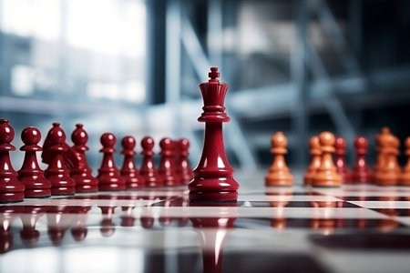 A red chess pawn standing in front of a group of red chess pieces Generative AIの素材