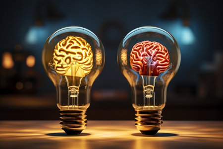 Light bulbs with a brain inside of them Generative AIの素材