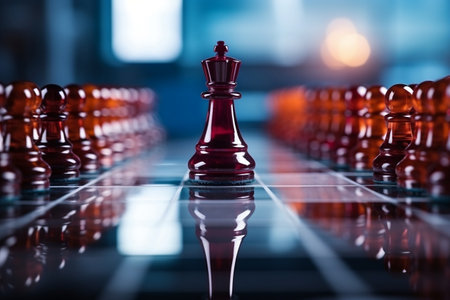 A red chess pawn standing in front of a group of red chess pieces Generative AIの素材