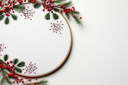 Christmas Tree Branch in Festive Round Frame Generative AIの素材
