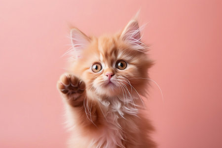 Standing and Raising Funny Hair Cat Generative AIの素材