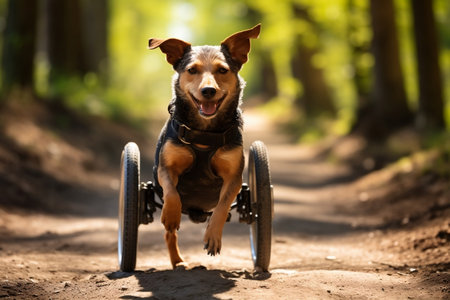 Canine Mobility Disabled Dog in Wheelchair Generative AIの素材