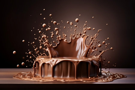 A chocolate cake with a splash of chocolate on top. Generative AIの素材
