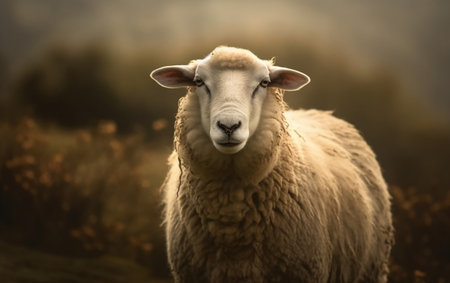 A close up of a sheep in a fieldの素材