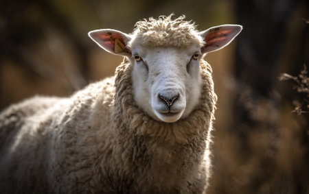 A close up of a sheep in a fieldの素材
