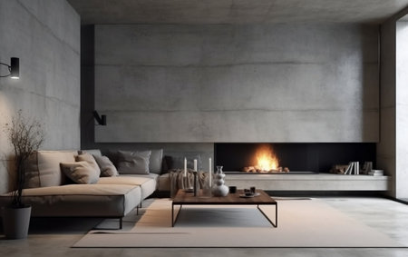 Modern Living Room with Minimalist Style Interior Design Generative AIの素材
