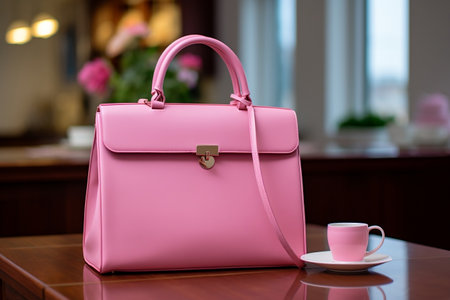 Pink Bag Female Pink Leather Handbag Generative AIの素材