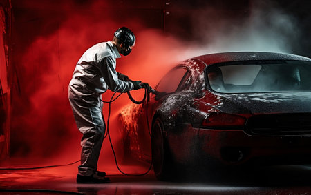 A car being waxed in a garageの素材