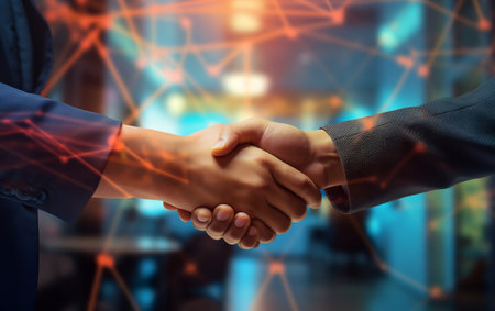 Two men shaking hands in frontの素材